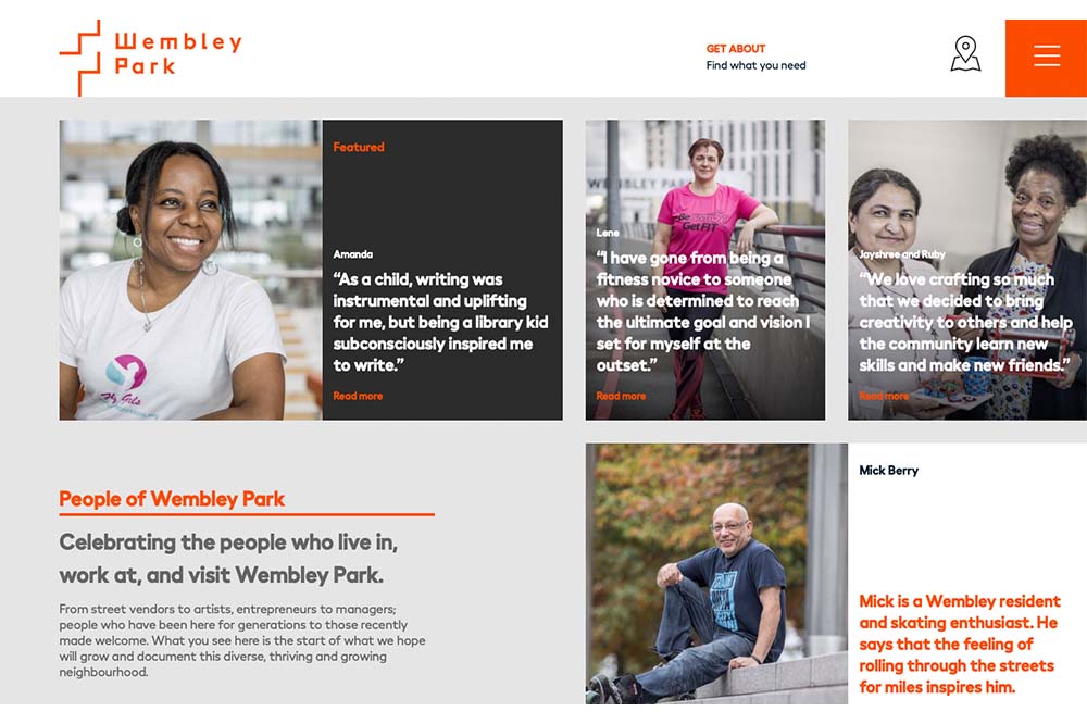 A page from Wembley Park's "People of Wembley Park" campaign