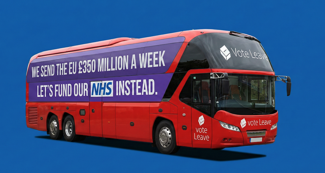 The red Brexit bus carrying the Vote Leave slogan