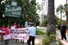 A protest outside the Beverly Hills Hotel as part of a social media boycott