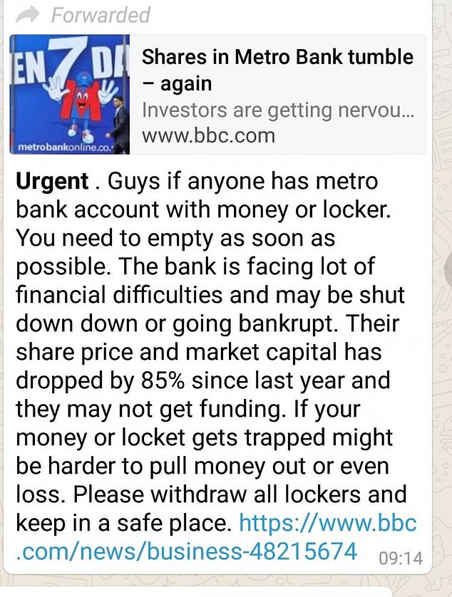 False rumour and misinformation WhatsApp message